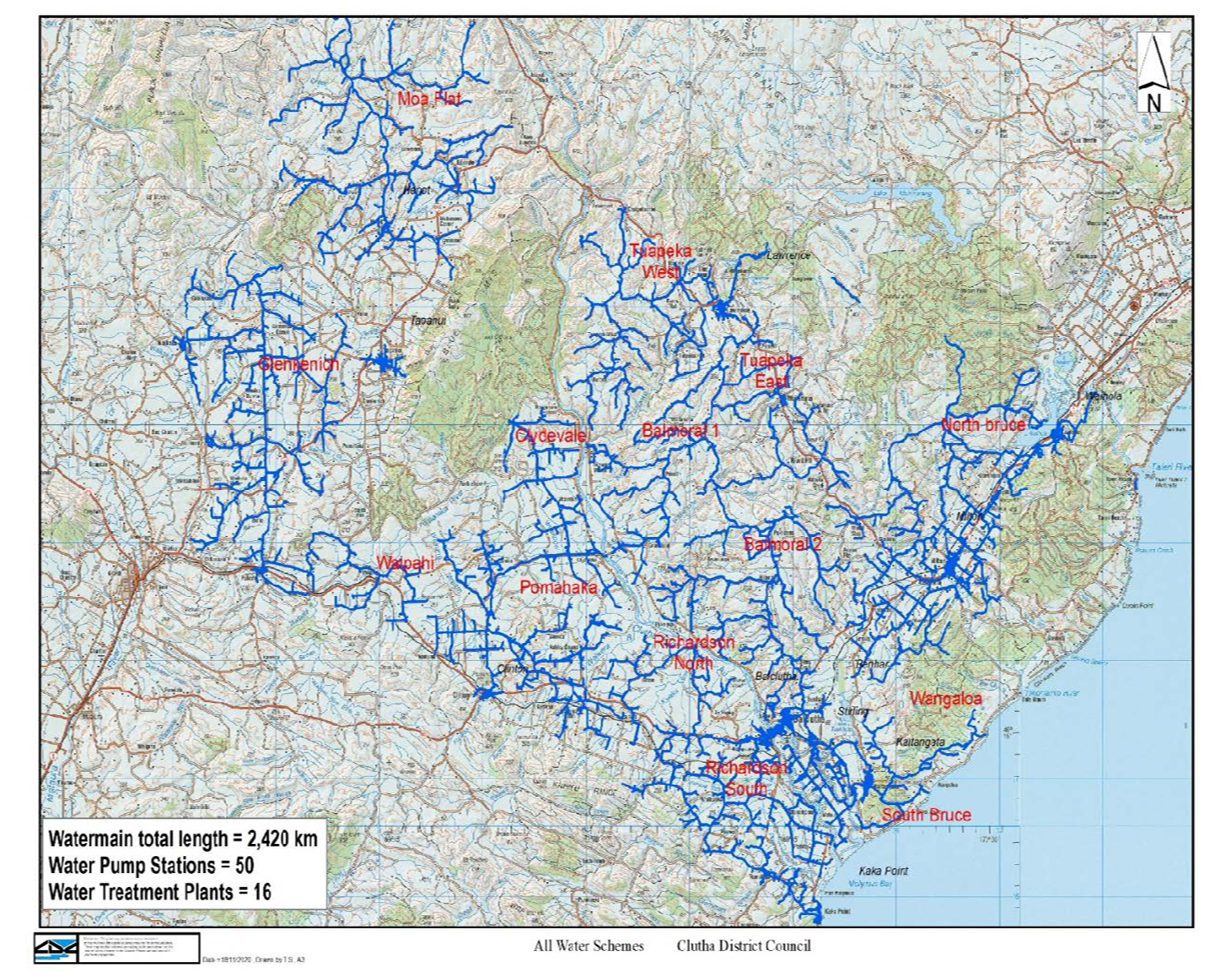 Map of Clutha District Council rural water schemes